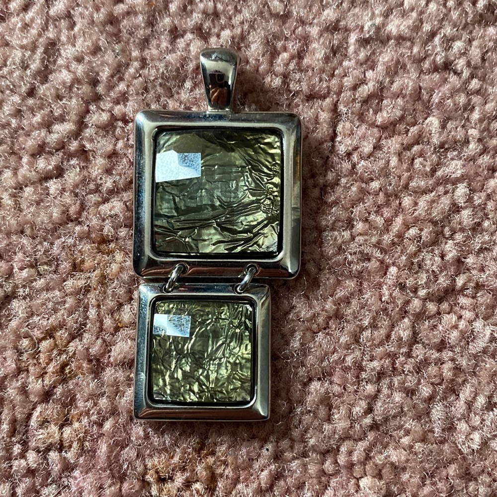Lia Sophia Flux Pendant Double Square Faceted Green Silver